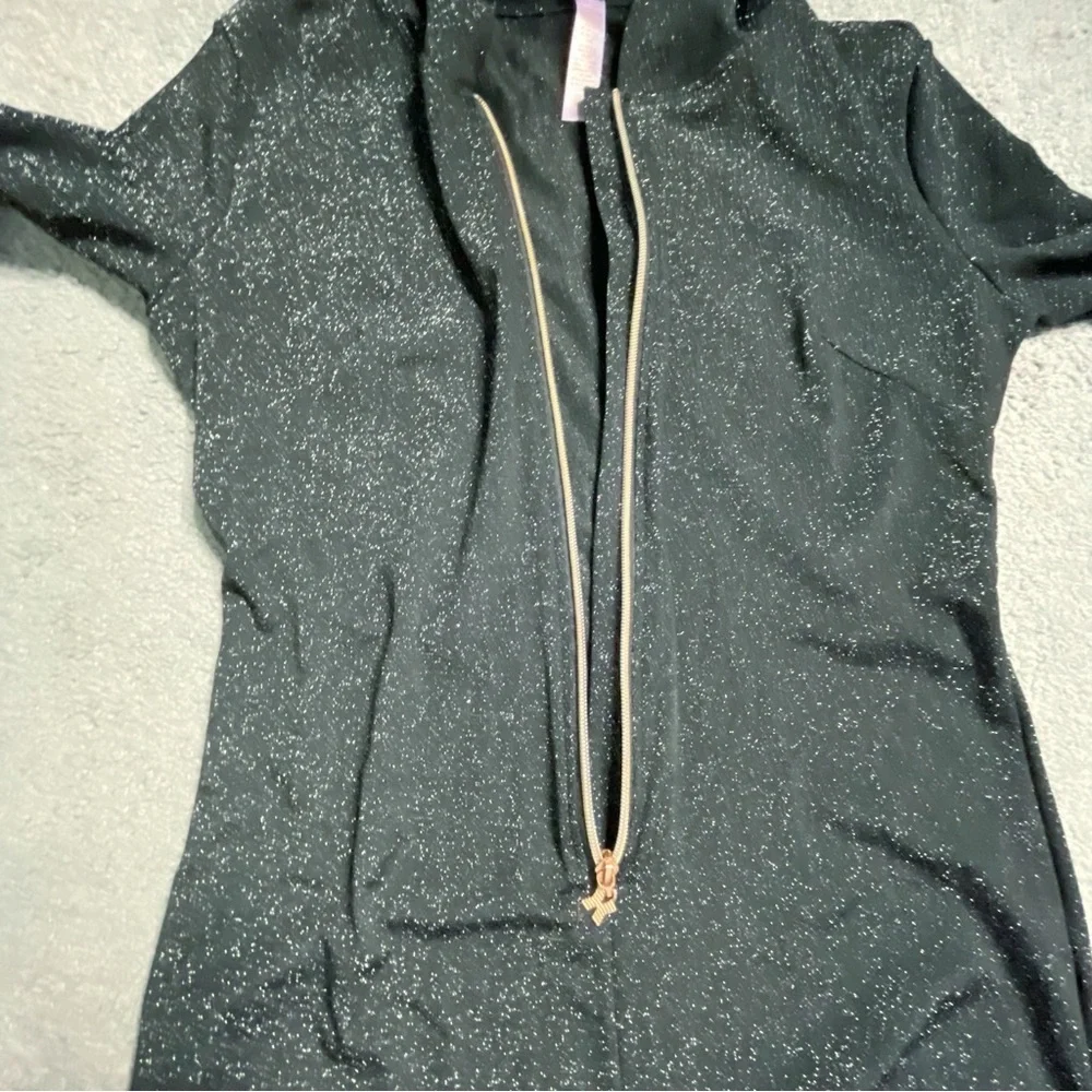 Savage x Fenty Jumpsuit Small Black Glitter Hooded Loungewear Zip Up Stretch - Picture 14 of 14